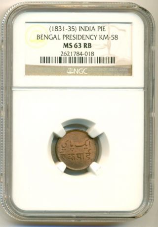 India Bengal Presidency (1831 - 35) Pie Km - 58 Ms63 Rb Ngc photo
