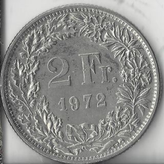 1972 Swiss 2 Francs.  Circulated,  Au.  Coin. photo