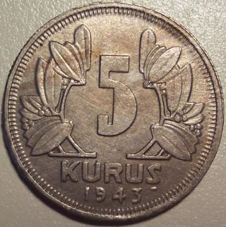 1943 Turkey 5 Kurus photo