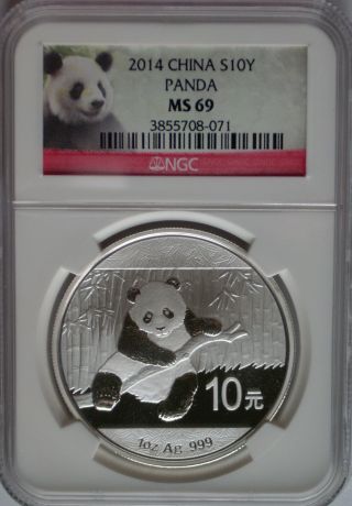 Ngc 2014 China Panda 10¥ Yuan Coin Ms69 Silver 1 Oz.  999 Pure Panda Label Prc Bu photo