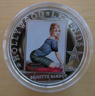 Brigitte Bardot Silver Proof Coin Hollywood Legends 2013 $5 Cook Islands photo