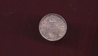 Great Britain Uk 1887 Sixpence Silver Unc Coin photo