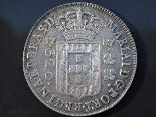 Brazil 1787 Silver Coin 320 Reis High Crown D.  Maria I Rare 220 Years Coin photo