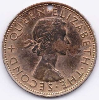 Gold Plated 1957 Zealand Penny With Hole (holed) photo