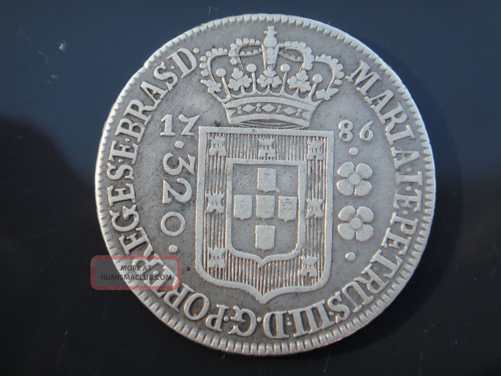 Brazil 1786 Silver Coin 320 Reis High Crown D.  Maria I E D.  Pedro Iii Rare South America photo