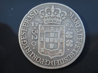 Brazil 1786 Silver Coin 320 Reis High Crown D.  Maria I E D.  Pedro Iii Rare photo