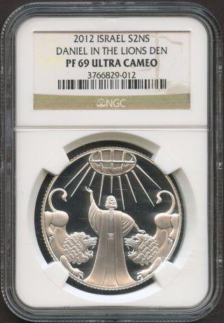 Israel,  Judaica,  Daniel In The Lions Den,  Silver Coin,  Ngc Unc Pf - 69 Ultra Cameo photo