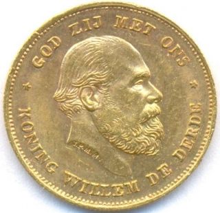 1875 Gold 10 Gulden Netherlands,  Scarce One Year,  Gem Unc photo