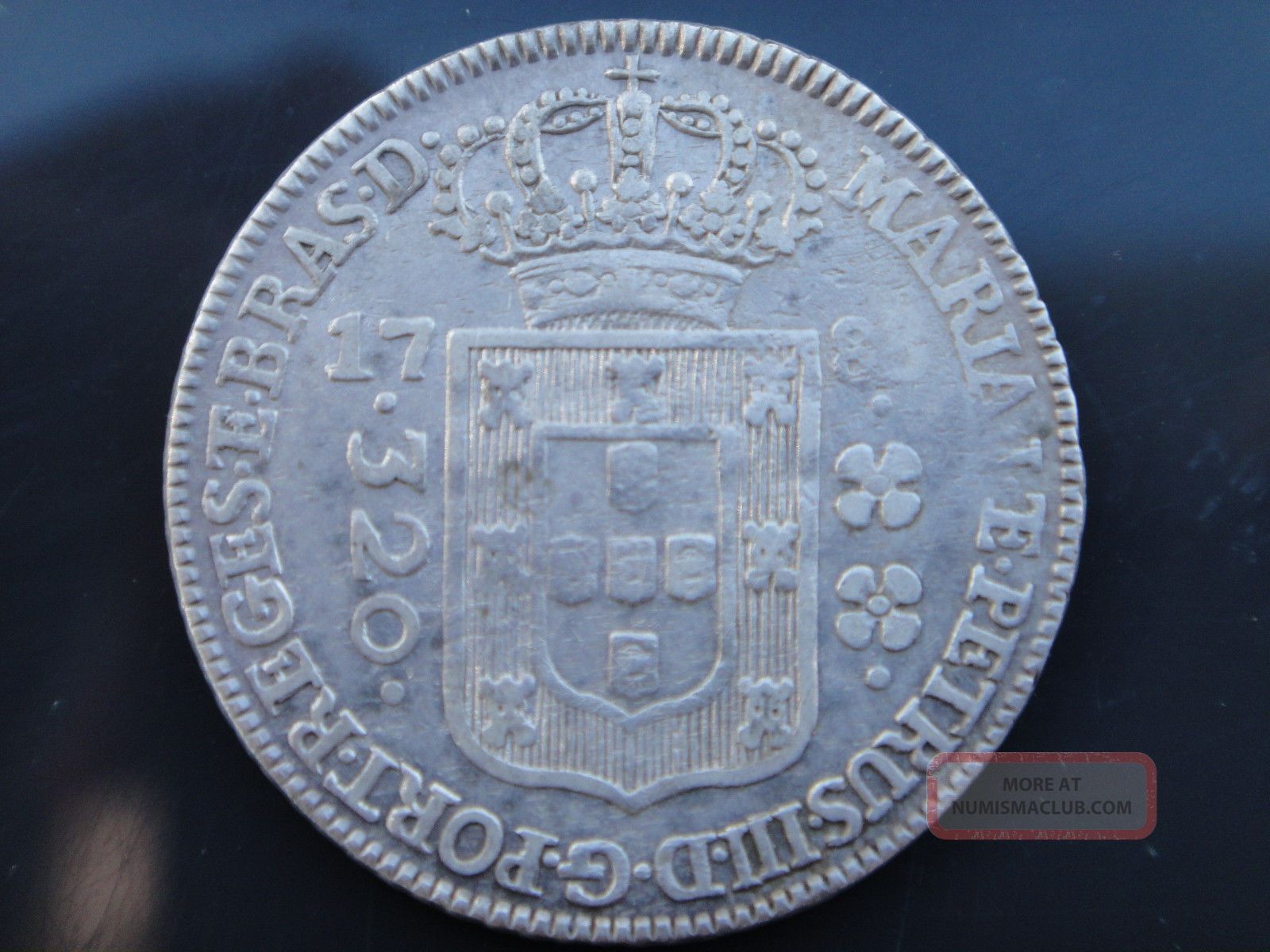 Brazil 1783 Silver Coin 320 Reis High Crown D.  Maria I D.  Pedro Iii Rare South America photo