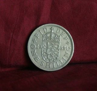 1955 Great Britain One Shilling England World Coin Uk Lion English Shield Crown photo
