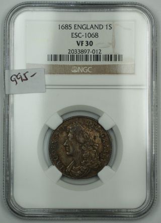 1685 England One Shilling Silver Coin Esc - 1068 Ngc Vf - 30 Akr photo