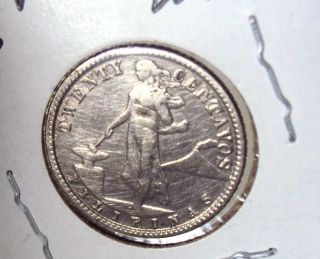 1918 - S Philippines 20 Centavos.  750 Silver Coin photo