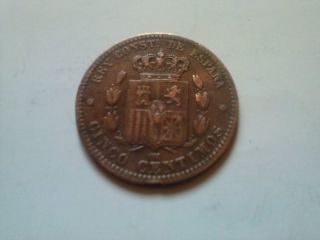 5 Centimos 1878 - Bronze Coin From Spain - Vf photo