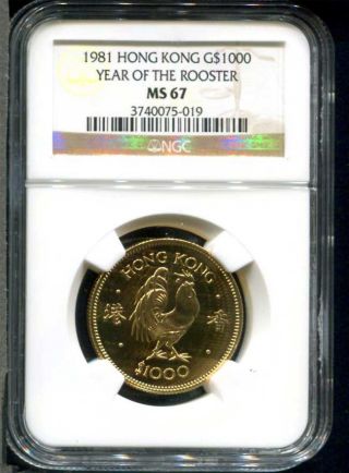 1981 Hong Kong $1000 Gold Coin Year Of The Rooster Ngc Ms - 67 Low Mintage photo