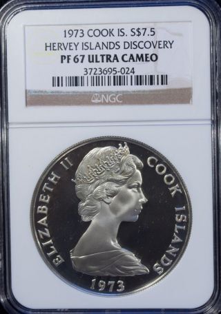 1973 Cook Islands Silver 7.  5 Dollars Ngc Pf 67 Ultra Cameo Unc photo