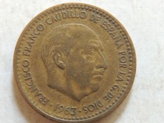 1963 Spain Una Peseta Coin photo