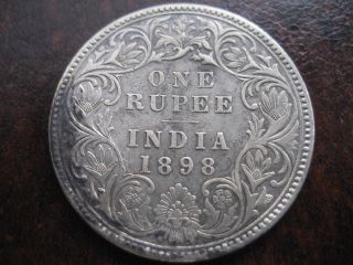 British India 1 Rupee Victoria Empress 1898 ' B ' Incused Look photo