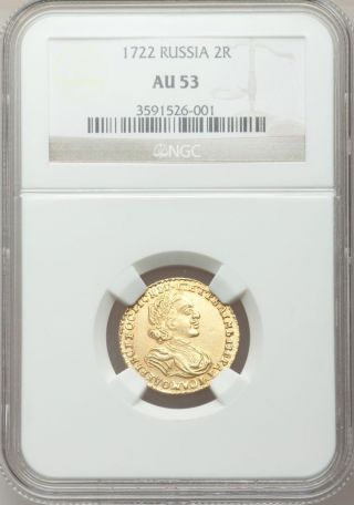 Russia 1722 Peter Two Gold Roubles Ngc Au 53 Extremely Rare photo