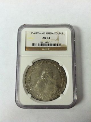 Russia 1756 Mmd Elizabeth Russian Silver Rouble Ngc Au 53 Only One Graded Rare photo