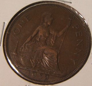 1939 Great Britain Large Penny Xf - Au photo