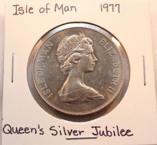 1977 Isle Of Man Crown Coin Celebrating The Silver Jubilee Of Queen Elizabeth photo
