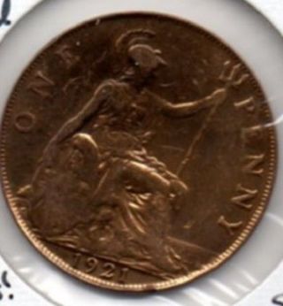 1921 Great Britain Penny Gold Plated L@@k photo