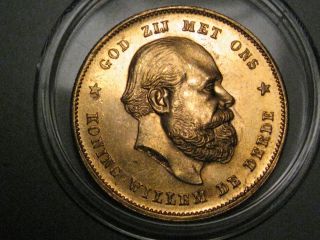 Unc.  1879 Gold Netherlands 10 Gulden.  6.  73 Gr.  Agw.  1947 Oz.  0.  900 Gold photo