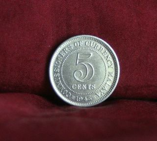 5 Cent 1945 Malaya Rare Silver World Coin Km3a King George Vi Asia photo