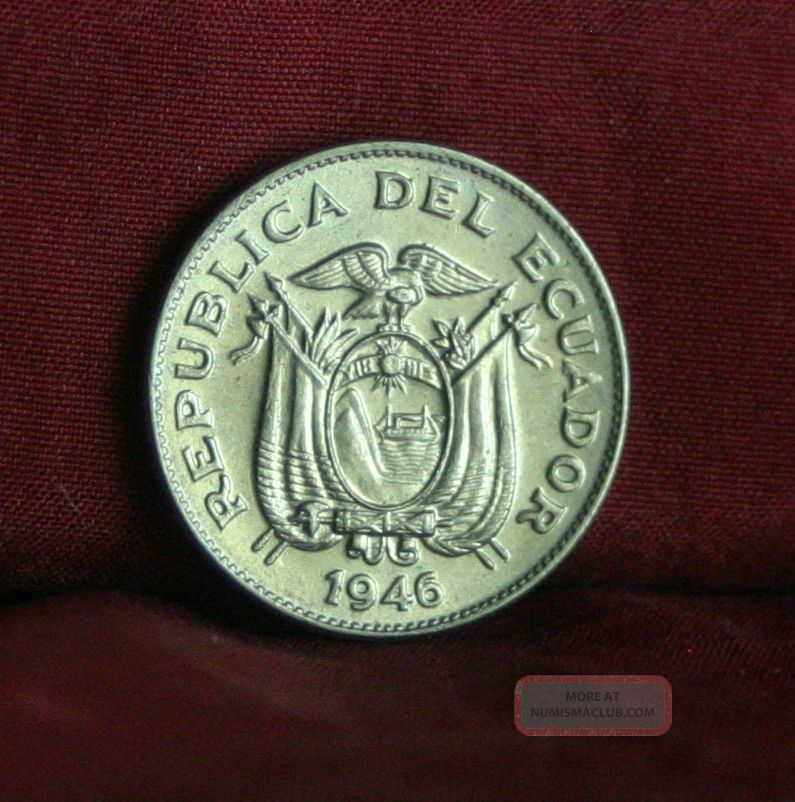Ecuador 5 Centavos 1946 Unc World Coin Km75b South America Condor Guayas Ship South America photo
