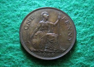 1948 Great Britain Penny - Toned Red Uncirculated - photo