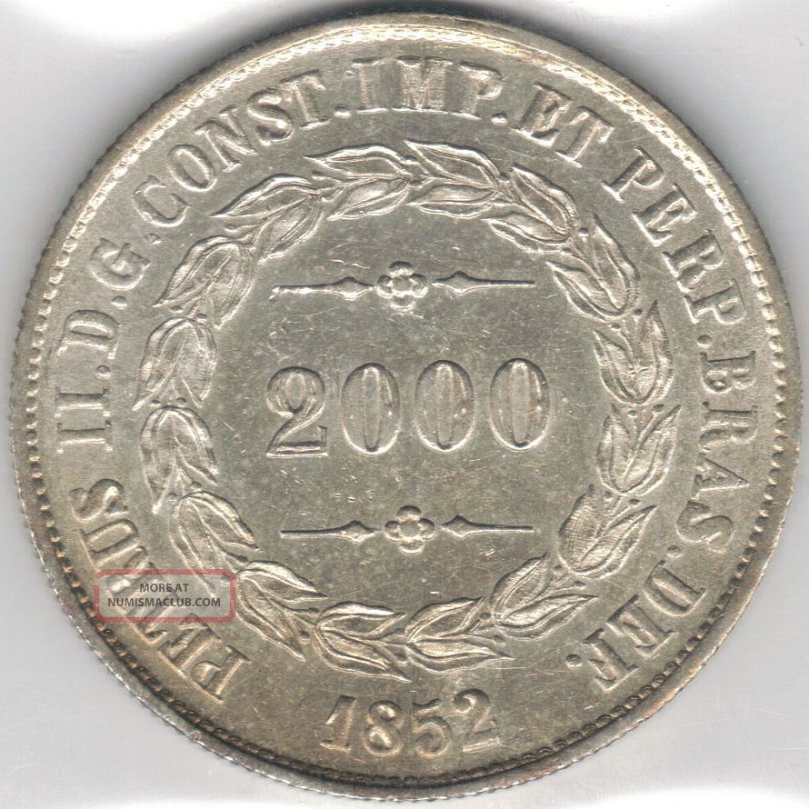 Tmm 1852 Uncertified Silver 2000 Reis Of Brazil Au South America photo