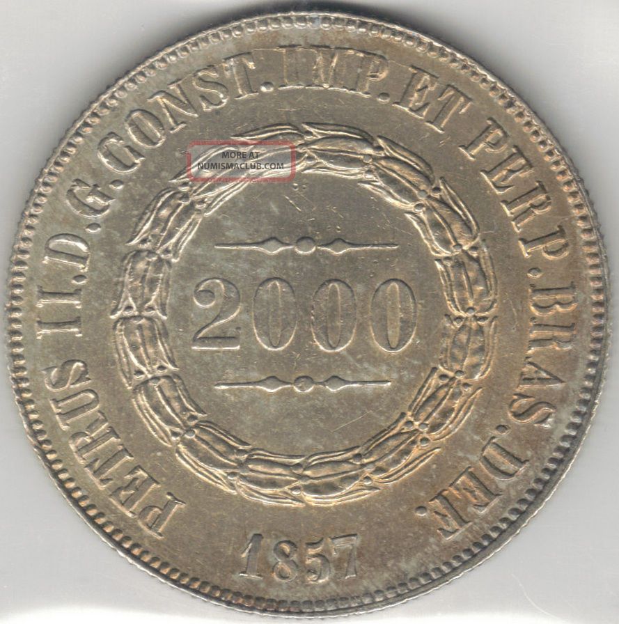 Tmm 1857 Uncertified Silver 2000 Reis Of Brazil Au South America photo