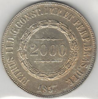 Tmm 1857 Uncertified Silver 2000 Reis Of Brazil Au photo