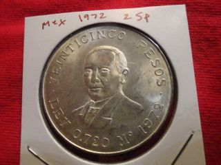 1972 Mexico 25 Pesos Gem Unc Bu Ms Huge Silver Coin Dollar Crown Size Blazer photo