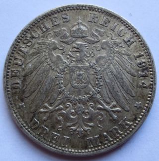 1914 - D German States Bayern Drei 3 Mark Silver Coin Xf Ludwig Iii (100743r) photo