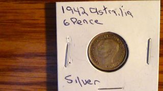 1942 Australia Sixpence 6 Pence 92.  5% Silver photo