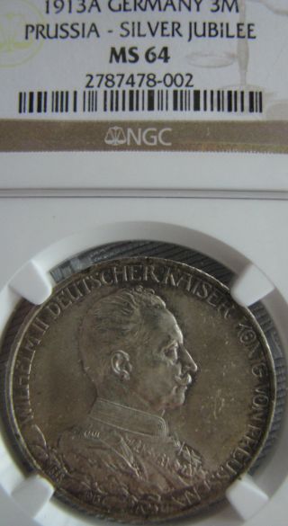 Germany 1913 A Ngc Ms 64 3 Mark Prussia Silver Jubilee photo