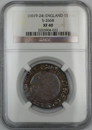 (1619 - 24) England 1s Shilling Silver Coin S - 2668 James I Ngc Xf - 40 Akr photo