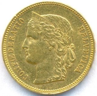 1889 Gold 20 Frank Switzerland,  Scarce Date,  Aunc++ photo