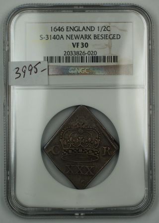 1646 England Half Crown Silver Coin S - 3140a Newark Besieged Ngc Vf - 30 Akr photo