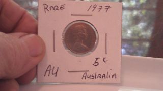 1977 Australia 5 Cents In 2x2 Coin Holder - Real photo