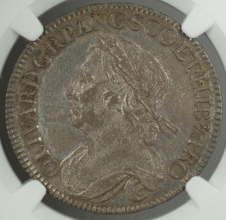 1658 England Half Crown 1/2c Silver Coin Cromwell Esc - 447 Ngc Au - 53 Akr photo