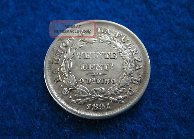 1891 Bolivia Silver 20 Centavos - Vf/xf - South America photo