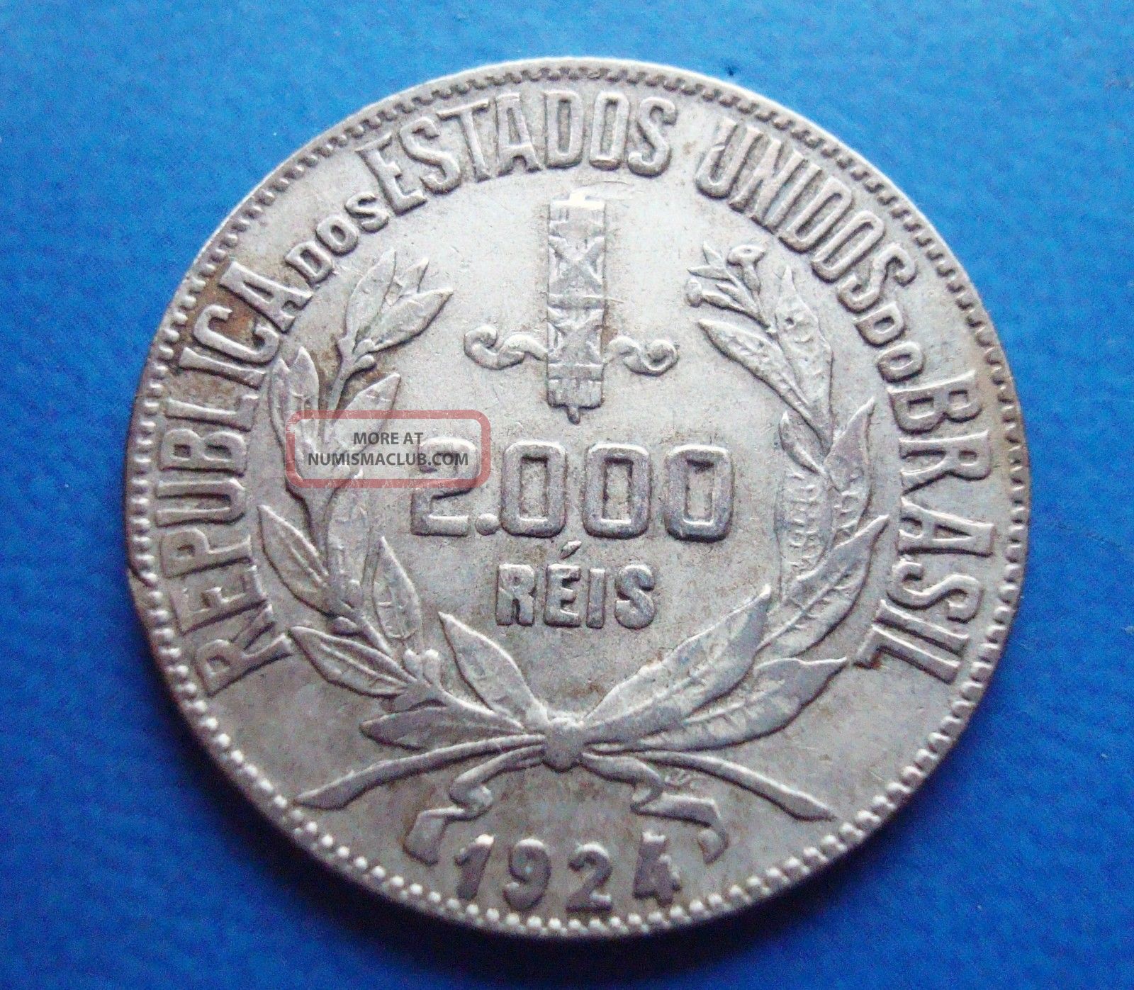 Coin Brazil Bresil 2000 Reis 1924 Silver Argent South America photo