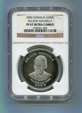 Ngc Proof 67 Somalia 2000 Nelson Mandela 25 Shillings Silver Coin - Rare Pf 67 photo