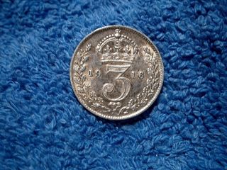 England: Scarce Silver 3 Pence:1916 Extremely Fine++++ To About Uncirculated photo