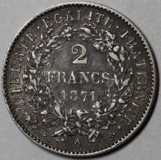 1871 - A France Silver 2 Francs (national Defense Government Issue) photo