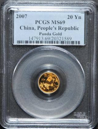 2007 Pcgs Ms69 1/20 Oz 20 Yuan Gold Chinese Panda Coin photo