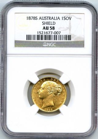 1878 S Ngc Au58 Australia Gold Sovereign Sydney Shield British 1sov photo