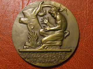 Art Deco Men From Fire Quest To Electricity Medal By Henri Dropsy photo